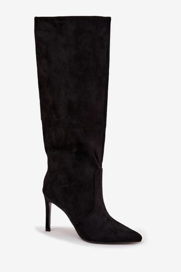 Boto Kozaki Ocieplane|Kozaki Na Szpilce*Ocieplane Kozaki Damskie Na Szpilce Z Eko Zamszu Czarne Rosavine Czarny