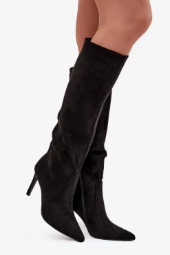 Boto Kozaki Ocieplane|Kozaki Na Szpilce*Ocieplane Kozaki Damskie Na Szpilce Z Eko Zamszu Czarne Rosavine Czarny