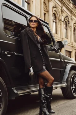 Damskie Boto Ocieplane Kozaki Damskie Na Słupku Z Marszczeniem Czarne Dariane