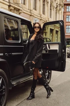 Damskie Boto Ocieplane Kozaki Damskie Na Słupku Z Marszczeniem Czarne Dariane