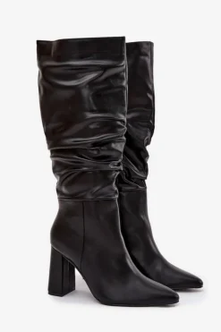 Damskie Boto Ocieplane Kozaki Damskie Na Słupku Z Marszczeniem Czarne Dariane