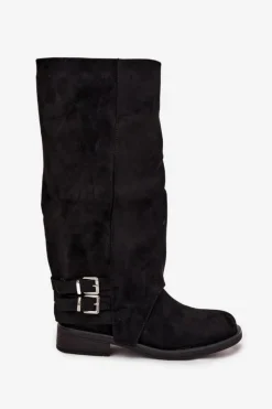 Clearance Boto Ocieplane Kozaki Damskie Z Klamrami Czarne Umbria Czarny