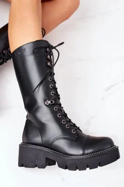 Hot Big Star Shoes Ocieplane Kozaki Glany Big Star II274115 Czarne