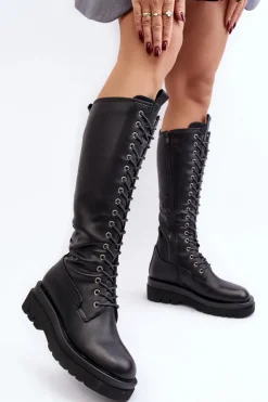 Best Boto Ocieplane Kozaki Glany Damskie Przed Kolano Czarne Lliclies