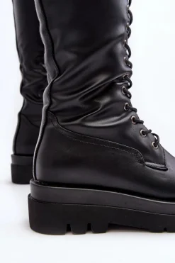 Best Boto Ocieplane Kozaki Glany Damskie Przed Kolano Czarne Lliclies