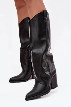 Boto Ocieplane Kozaki Kowbojki Na Słupku Z Eko Skóry Czarne Mavine Czarny