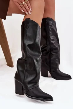 Boto Ocieplane Kozaki Kowbojki Na Słupku Z Eko Skóry Czarne Mavine Czarny