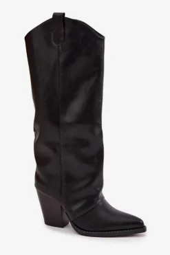 Boto Ocieplane Kozaki Kowbojki Na Słupku Z Eko Skóry Czarne Mavine Czarny
