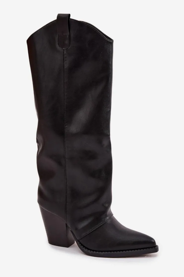 Boto Ocieplane Kozaki Kowbojki Na Słupku Z Eko Skóry Czarne Mavine Czarny