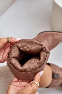 Boto Kozaki Przed Kolano|Kozaki Na Obcasie*Ocieplane Kozaki Kowbojki Na Słupku Eko Zamszowe Brązowe Hanivin