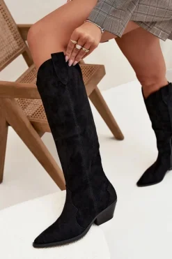 Boto Kozaki Ocieplane|Kozaki Na Słupku*Ocieplane Kozaki Kowbojki Na Obcasie Z Eko Zamszu Czarne Jovianne