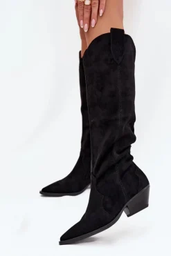 Boto Kozaki Ocieplane|Kozaki Na Słupku*Ocieplane Kozaki Kowbojki Na Obcasie Z Eko Zamszu Czarne Jovianne