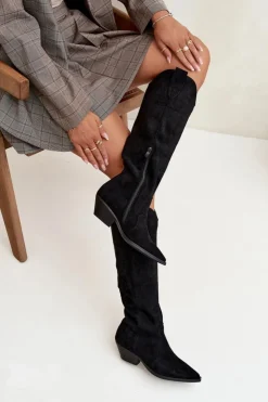 Boto Kozaki Ocieplane|Kozaki Na Słupku*Ocieplane Kozaki Kowbojki Na Obcasie Z Eko Zamszu Czarne Jovianne