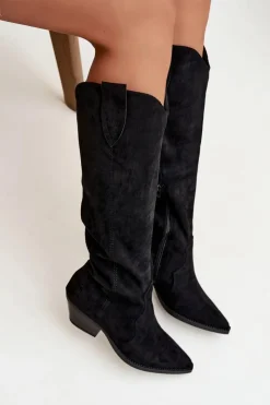 Boto Kozaki Ocieplane|Kozaki Na Słupku*Ocieplane Kozaki Kowbojki Na Obcasie Z Eko Zamszu Czarne Jovianne