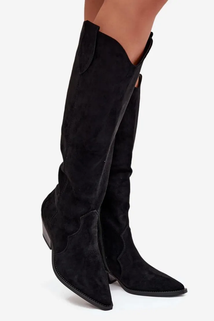 Boto Kozaki Ocieplane|Kozaki Na Słupku*Ocieplane Kozaki Kowbojki Na Obcasie Z Eko Zamszu Czarne Jovianne