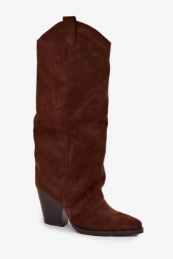 Online Boto Ocieplane Kozaki Kowbojki Na Słupku Z Eko Zamszu Czekoladowe Mavine Brązowy