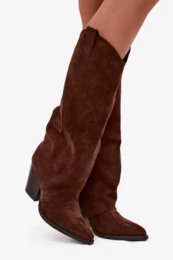 Online Boto Ocieplane Kozaki Kowbojki Na Słupku Z Eko Zamszu Czekoladowe Mavine Brązowy