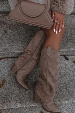 Boto Kozaki Ocieplane|Kozaki Na Słupku*Ocieplane Kozaki Kowbojki Na Słupku Z Eko Zamszu Beżowe Mavine Beżowy