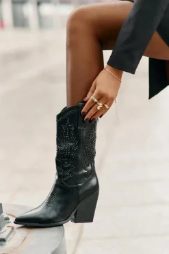 New Boto Ocieplane Kozaki Kowbojki Na Słupku Ze Zdobieniem Czarne Arlitta