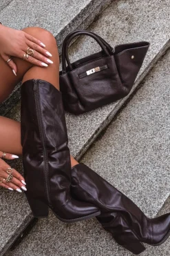 Damskie Boto Ocieplane Kozaki Kowbojki Na Słupku Z Eko Skóry Czekoladowe Mavine