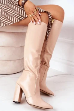 New Boto Ocieplane Kozaki Na Słupku Z Łańcuchem Nude Franti