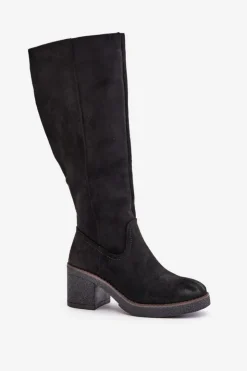 Boto Kozaki Ocieplane|Kozaki Na Słupku*Ocieplane Kozaki Na Słupku Eko Zamszowe Przed Kolano Czarne Leamirael Czarny