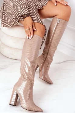 Discount Boto Ocieplane Kozaki Na Słupku Beżowe Larissa