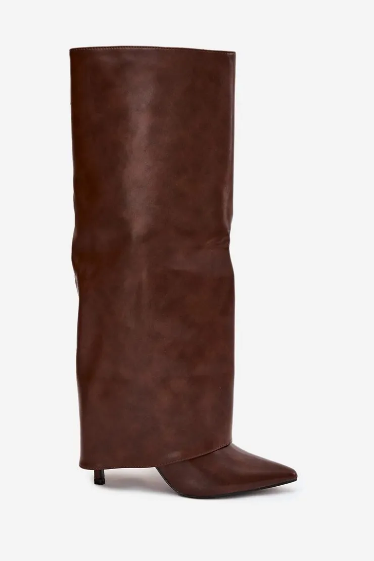 Boto Ocieplane Kozaki Na Szpilce Z Wywiniętą Cholewką Czekoladowe Tamonia Brązowy
