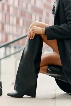 Damskie Boto Ocieplane Kozaki Na Szpilce Z Wywiniętą Cholewką Czarne Tamonia