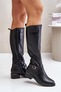 Discount Evento Ocieplane Kozaki Przed Kolano Z Klamrą Na Zamek Czarne Seavella