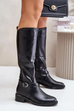 Discount Evento Ocieplane Kozaki Przed Kolano Z Klamrą Na Zamek Czarne Seavella