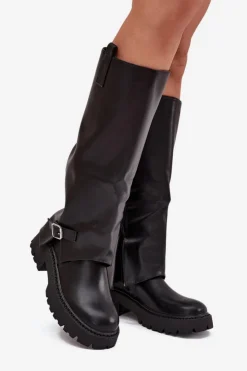 Boto Kozaki Ocieplane|Kozaki Z Wywiniętą Cholewką*Ocieplane Kozaki Z Wywiniętą Cholewką I Klamrą Czarne Fiorae