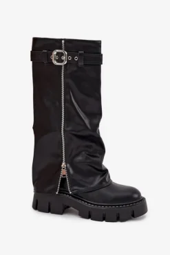 Boto Kozaki Ocieplane|Kozaki Z Wywiniętą Cholewką*Ocieplane Kozaki Z Wywiniętą Cholewką Klamrą I Srebrnym Zamkiem Czarne Armena