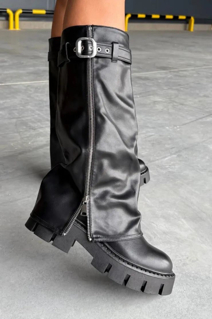 Boto Kozaki Ocieplane|Kozaki Z Wywiniętą Cholewką*Ocieplane Kozaki Z Wywiniętą Cholewką Klamrą I Srebrnym Zamkiem Czarne Armena