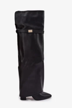 Online Boto Ocieplane Kozaki Z Wywiniętą Cholewką Za Kolano Obcas Słupek Czarne Serelle Czarny