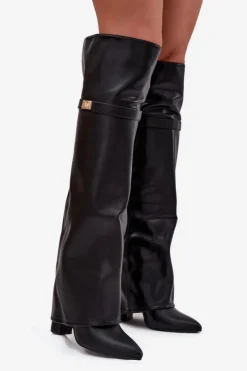 Online Boto Ocieplane Kozaki Z Wywiniętą Cholewką Za Kolano Obcas Słupek Czarne Serelle Czarny