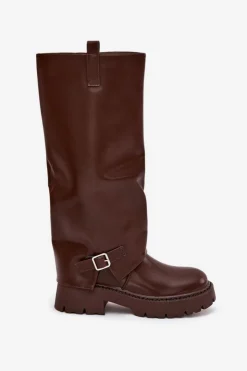 Boto Kozaki Ocieplane|Kozaki Z Wywiniętą Cholewką*Ocieplane Kozaki Z Wywiniętą Cholewką I Klamrą Czekoladowe Fiorae Brązowy