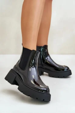 Best Boto Ocieplane Lakierowane Botki Sztyblety Na Zamek Czarne Jesschris