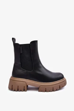 Big Star Shoes Czarne Botki|Botki Zimowe Damskie*Ocieplane Masywne Botki Sztyblety Big Star MM274606 Czarne