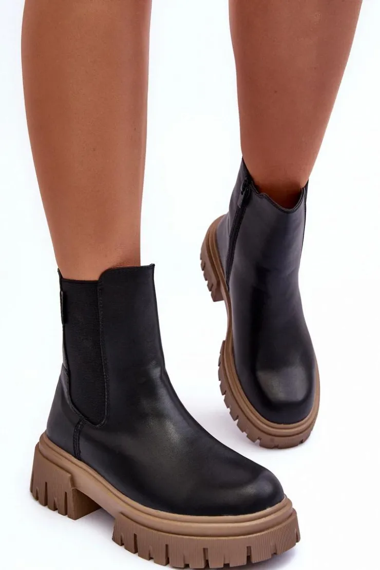 Big Star Shoes Czarne Botki|Botki Zimowe Damskie*Ocieplane Masywne Botki Sztyblety Big Star MM274606 Czarne