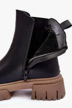 Big Star Shoes Czarne Botki|Botki Zimowe Damskie*Ocieplane Masywne Botki Sztyblety Big Star MM274606 Czarne