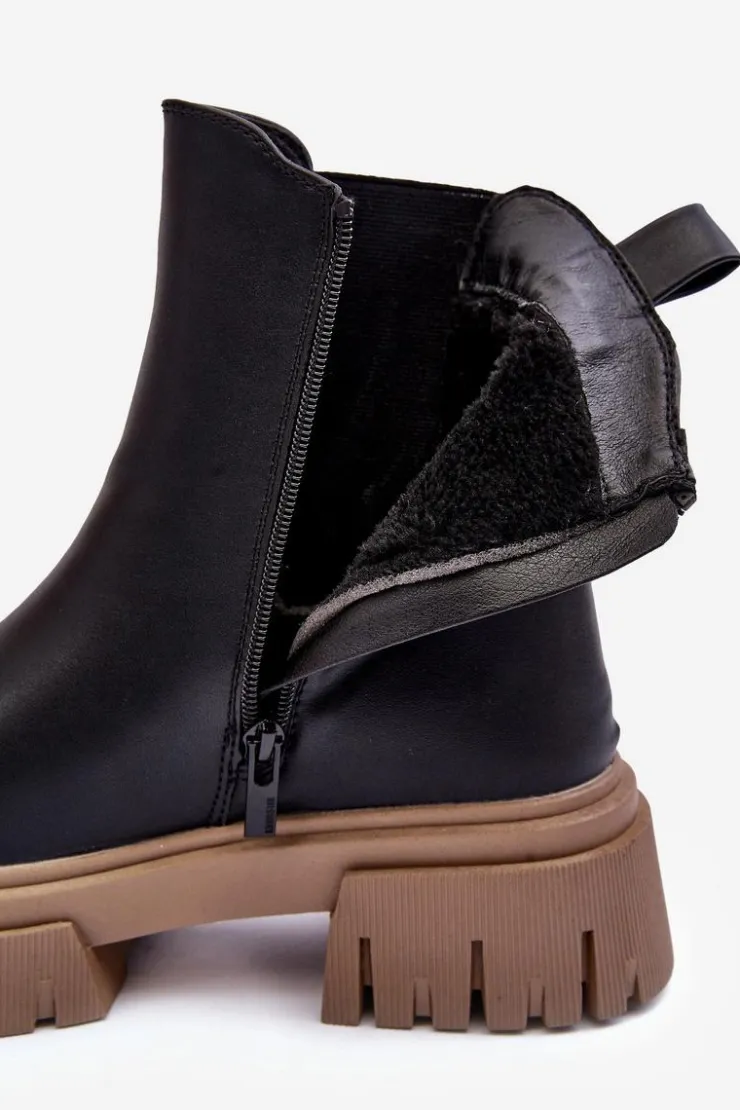 Big Star Shoes Czarne Botki|Botki Zimowe Damskie*Ocieplane Masywne Botki Sztyblety Big Star MM274606 Czarne