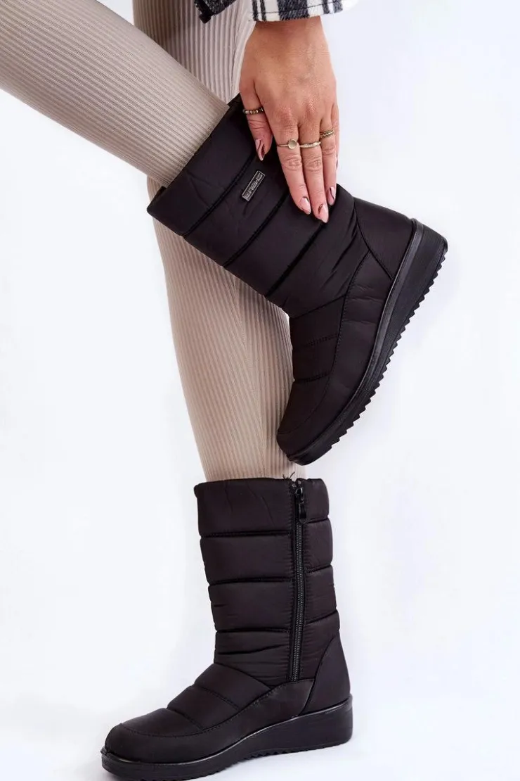 Damskie Evento Ocieplane Śniegowce Na Koturnie Czarne Calena