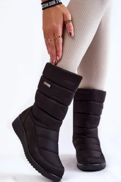 Damskie Evento Ocieplane Śniegowce Na Koturnie Czarne Calena