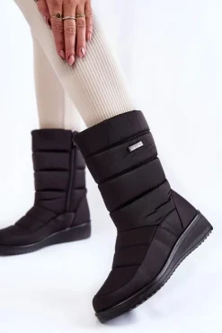 Damskie Evento Ocieplane Śniegowce Na Koturnie Czarne Calena