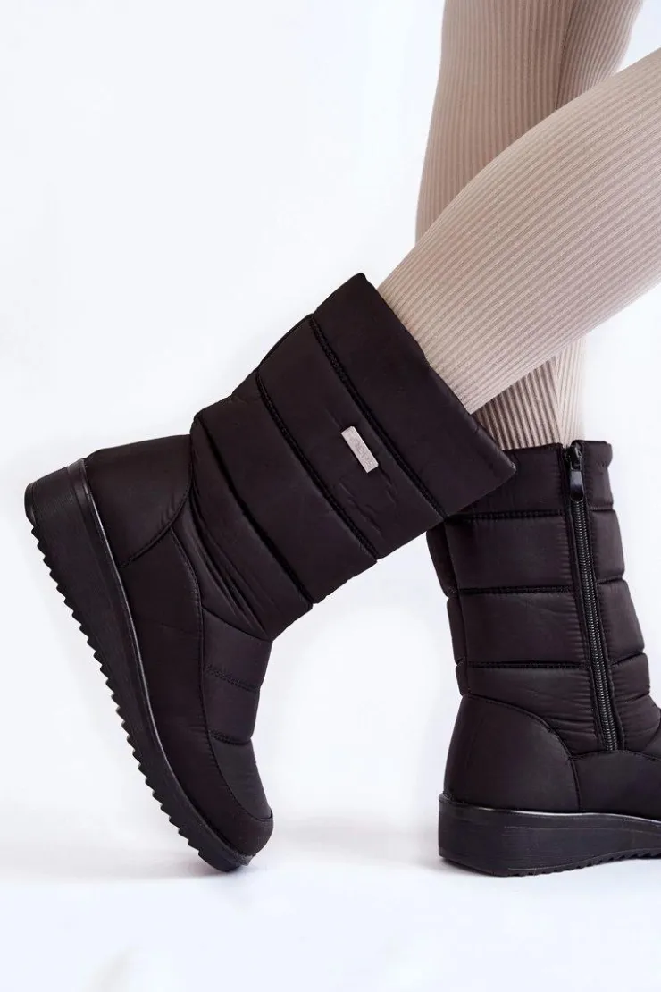 Damskie Evento Ocieplane Śniegowce Na Koturnie Czarne Calena