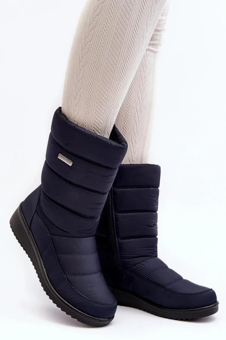 Evento Śniegowce Damskie*Ocieplane Śniegowce Na Koturnie Granatowe Calena Niebieski