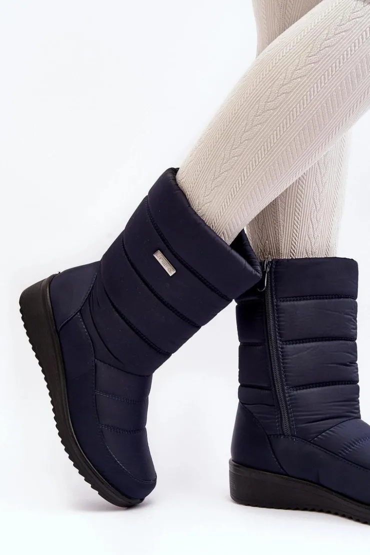 Evento Śniegowce Damskie*Ocieplane Śniegowce Na Koturnie Granatowe Calena Niebieski