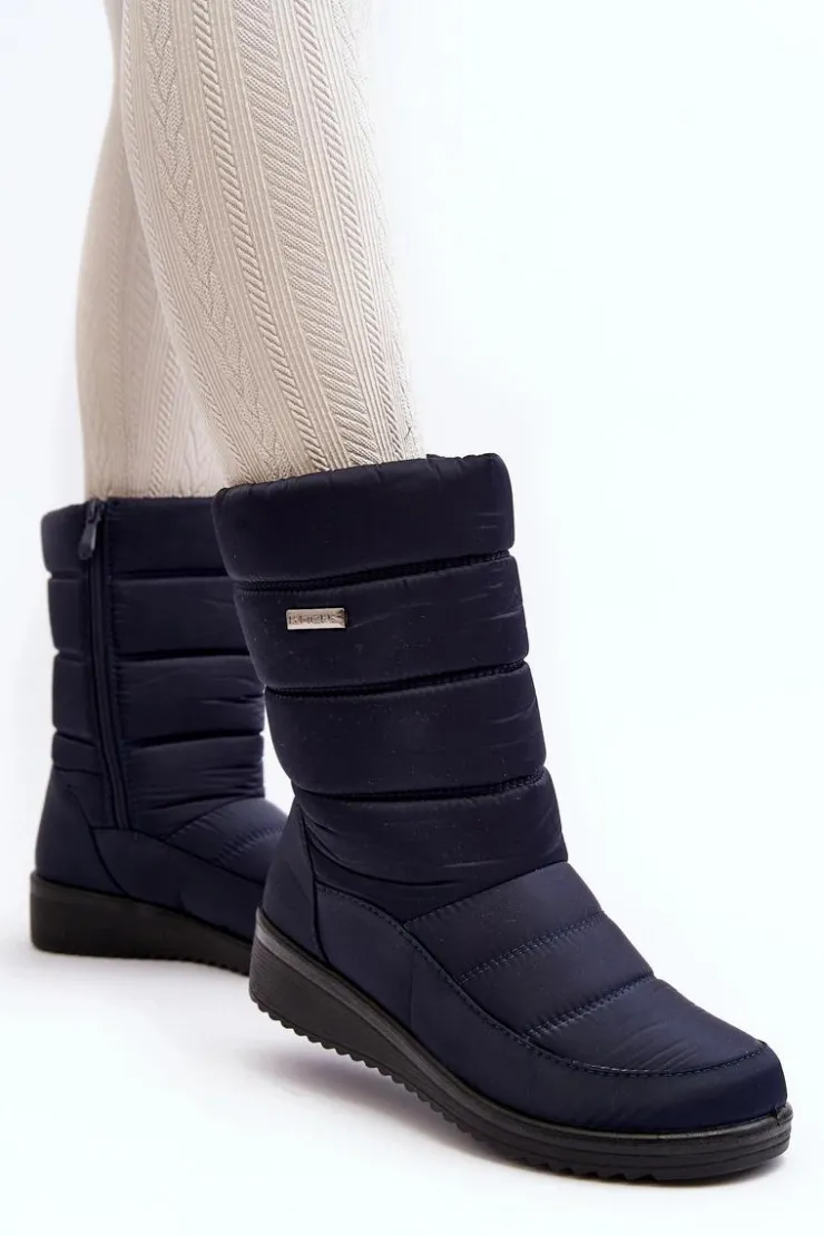 Evento Śniegowce Damskie*Ocieplane Śniegowce Na Koturnie Granatowe Calena Niebieski