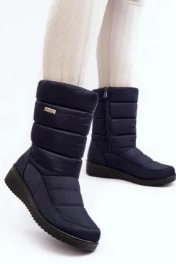 Evento Śniegowce Damskie*Ocieplane Śniegowce Na Koturnie Granatowe Calena Niebieski